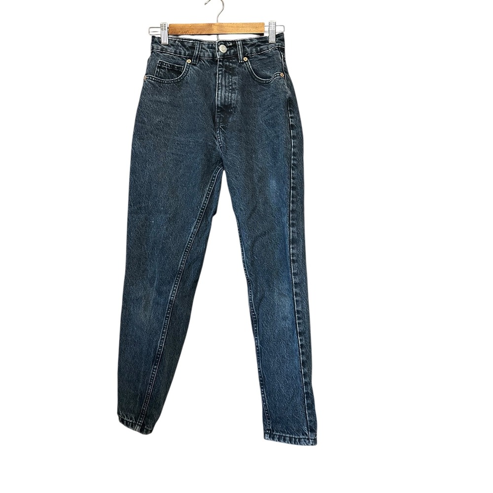 ZARA High Waisted‎ Washed Black Denim Jeans Mom Fit Straight Leg Size 0